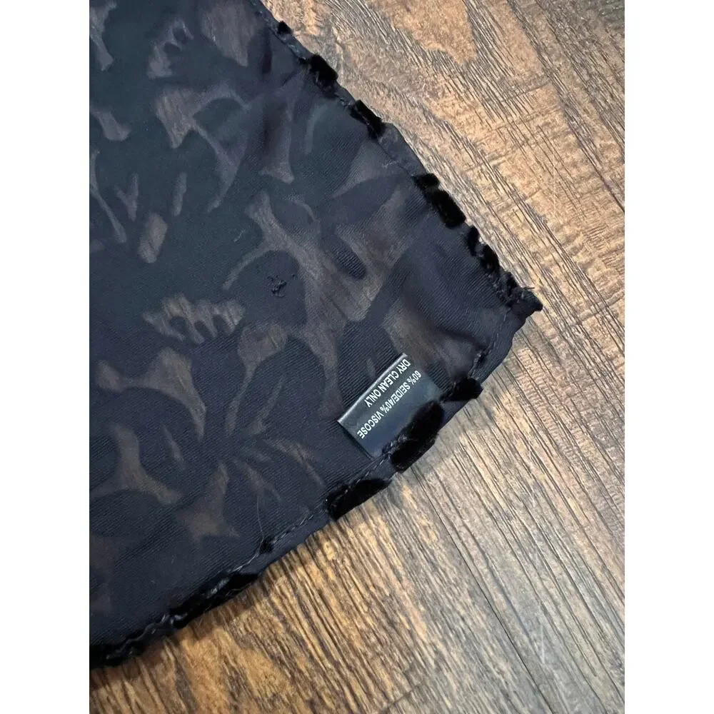 Vintage Accessory Burnout Velvet Oblong Scarf - Black Semi Sheer Floral Wrap